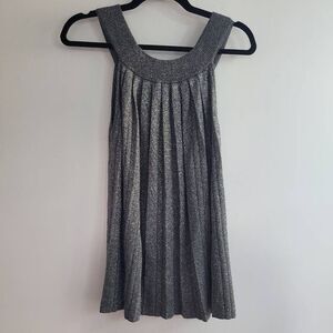 Silver metallic high neck sleeveless flowy tank maximalist glam feminine‎